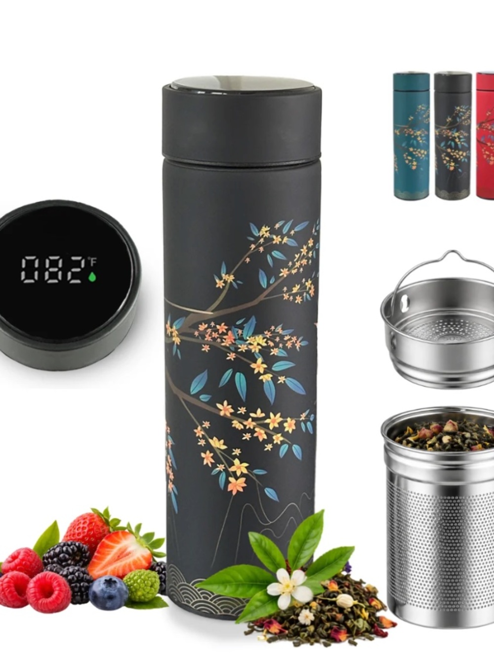 NIB! 15 oz. Black Farasi Tea Infuser for Loose Leaf Tea with Temperature Display